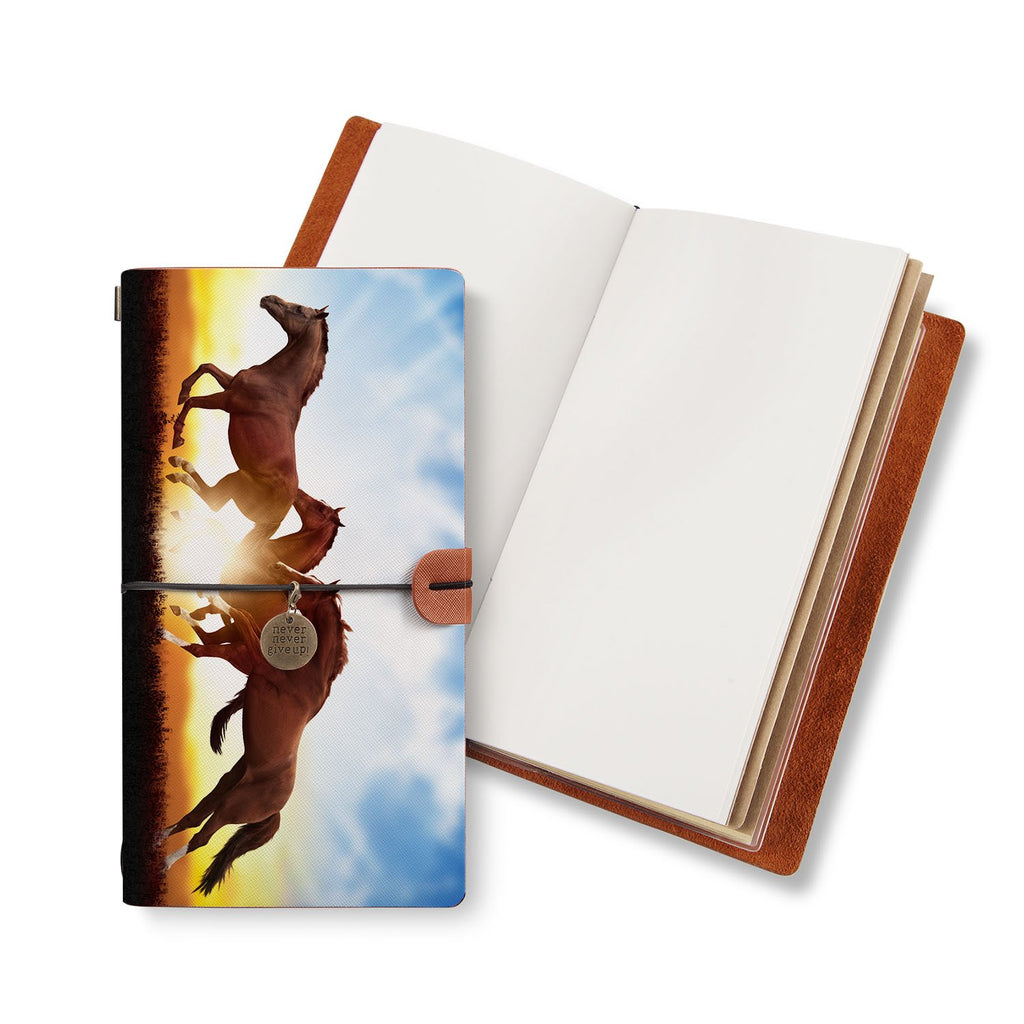 opened midori style traveler's notebook with Horse design