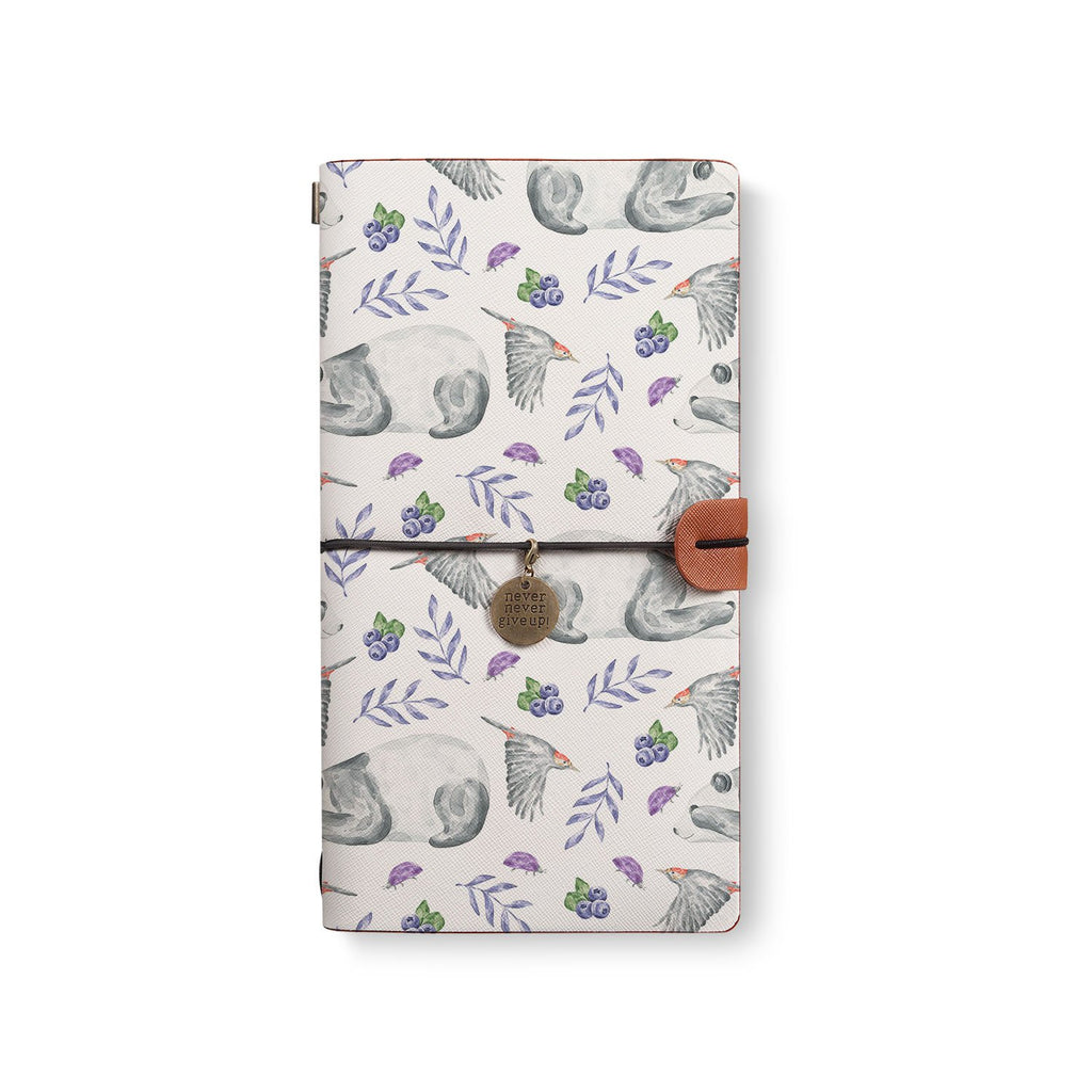 the front top view of midori style traveler's notebook with 5 design