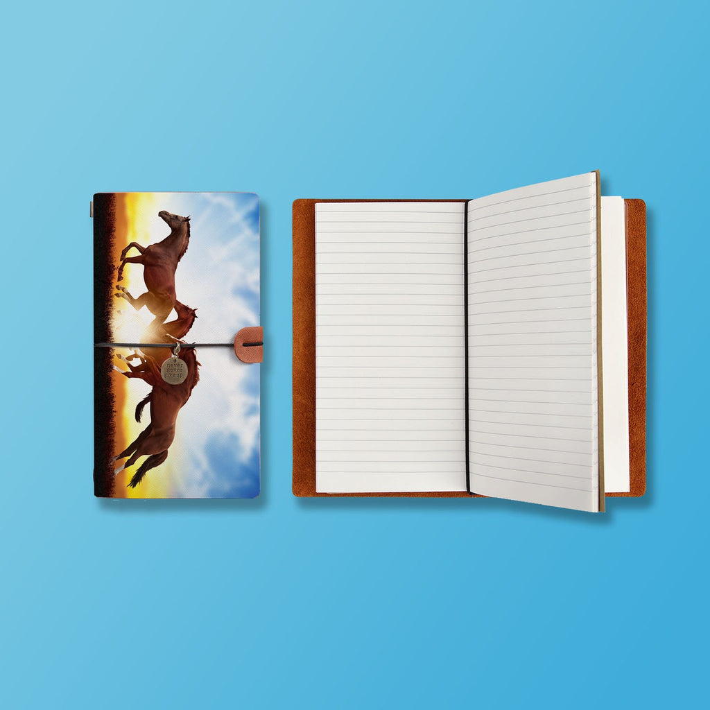 the front top view of midori style traveler's notebook with Horse design