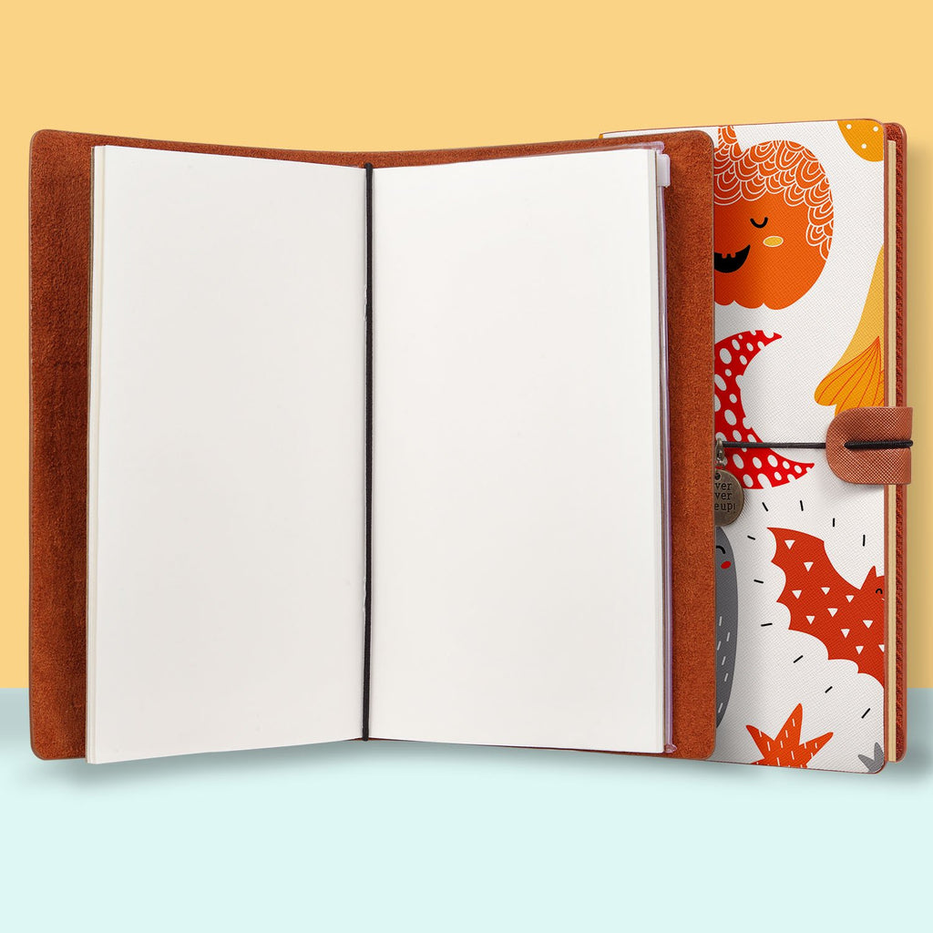 the front top view of midori style traveler's notebook with Halloween design
