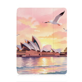 front view of personalized iPad case with pencil holder and Australia Oil Painting design