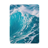 front view of personalized iPad case with pencil holder and Sea Waves design