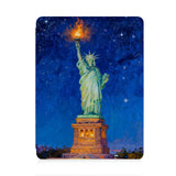 front view of personalized iPad case with pencil holder and US Famous Attractions design