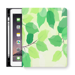 frontview of personalized iPad folio case with Leaves design