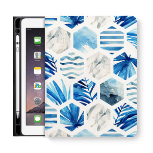 frontview of personalized iPad folio case with Geometric Flower design