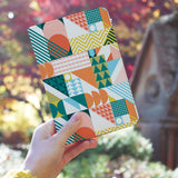 a girl holding personalized RFID blocking passport travel wallet with Geometric Pattern design