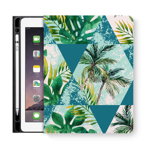 frontview of personalized iPad folio case with Tropical Leaves design