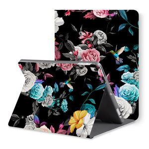 The back view of personalized iPad folio case with Black Flower design - swap
