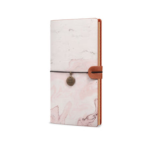 Traveler's Notebook - Pink Marble-the side view of midori style traveler's notebook - swap